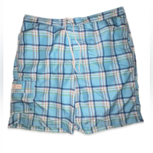 Chaps Red‎ & Blue Plaid Brief Lined Swim Trunks Boardshorts Men's H10 - Picture 1 of 4